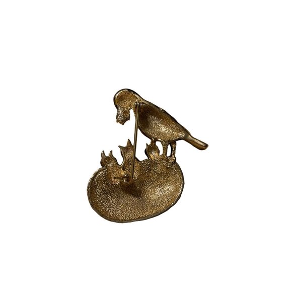 Vintage Bird & Nest Brooch Pin With Sparkling Gemstones - Picture 4 of 5